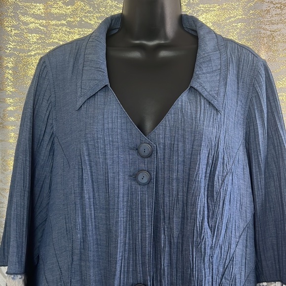 Vintage🧚‍♀️Vex Collection Blue Denim Like Pleated Blazer Size EU 46 - Picture 3 of 12